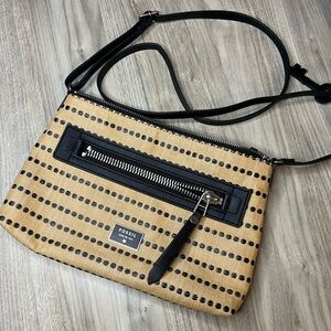 Fossil Beige and Black Striped Crossbody Bag